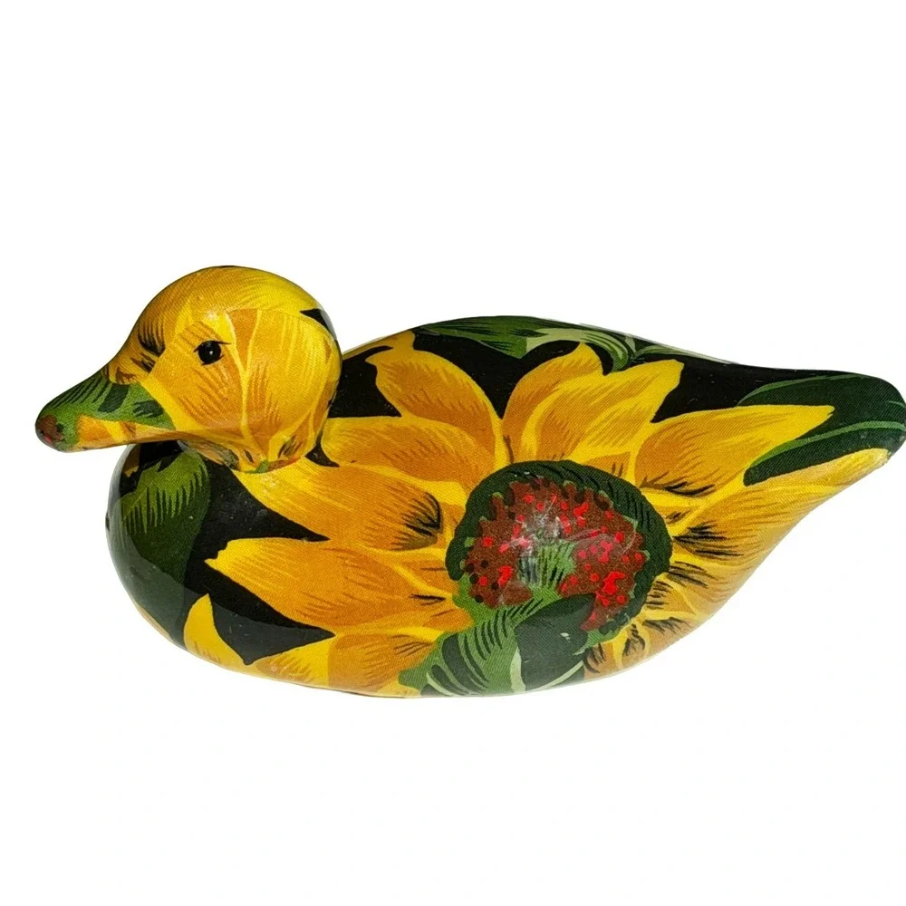 Duck Frog Floral Sunflower Decoupage Ceramic Figurine Set 2 Duck 7.25